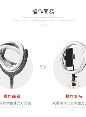 12寸补光灯三色温感应调光手机直播支架黑色539B落地伸缩支架