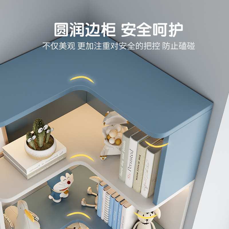 儿童家用书柜靠墙一体书架置物架学生卧室拐角学习落地柜实木定制