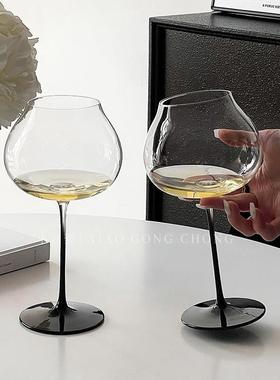 法式轻奢黑杆大肚酒杯超薄家用覆古香槟杯红酒杯甜酒杯品酒高脚杯