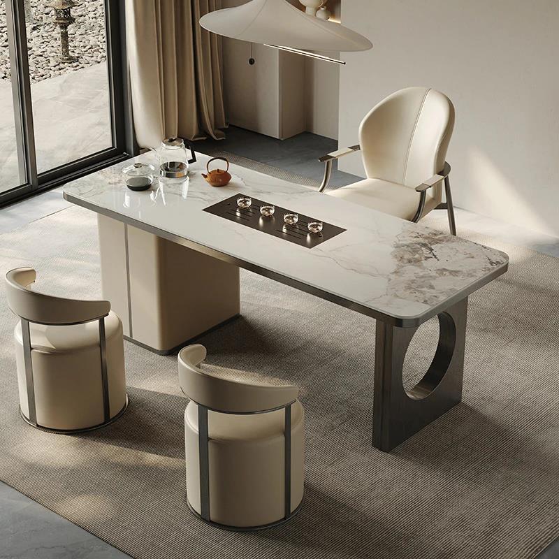 轻奢岩板茶桌家用客厅茶台烧水壶一体现代简约高级感阳台茶桌椅