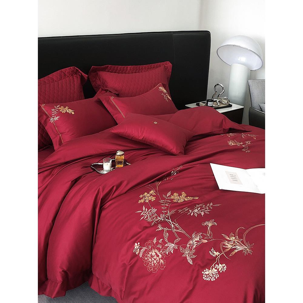 浪漫婚庆全棉磨毛四件套加厚秋冬季结婚被套床上用品喜嫁红色