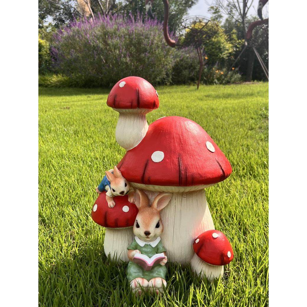 户外园林蘑菇院子摆件庭院花园草坪仿真小兔子幼儿园装饰布置造景