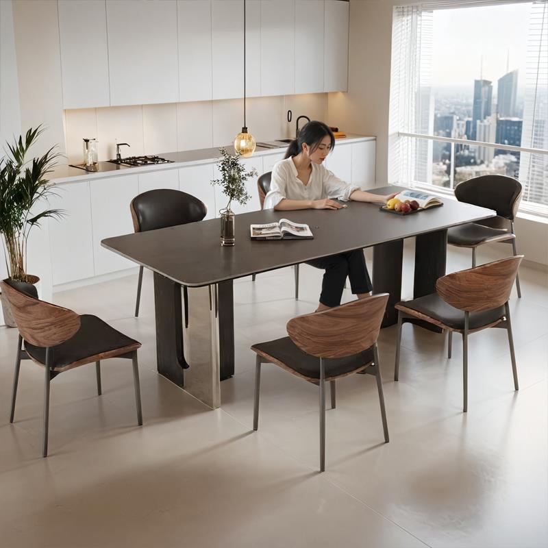 意式极简岩板餐桌椅组合现代简约轻奢艺术家用小户型餐桌椅