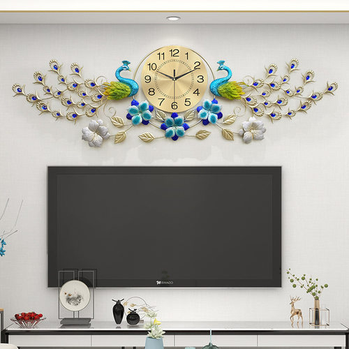 恋妆孔雀开屏挂钟客厅时钟家用时尚创意静音挂表欧式轻奢装饰钟表