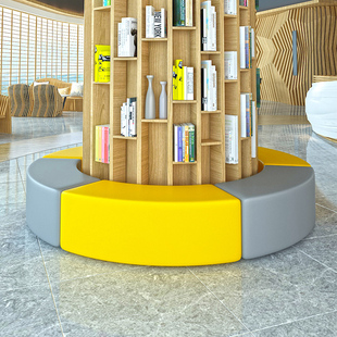 幼儿园早教培训创意休息区门店绕柱卡座美术馆圆柱等候区休闲沙发