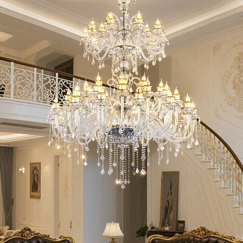 复式楼客厅水晶大吊灯欧式法式奢华大气别墅酒店婚庆挑空楼梯吊灯
