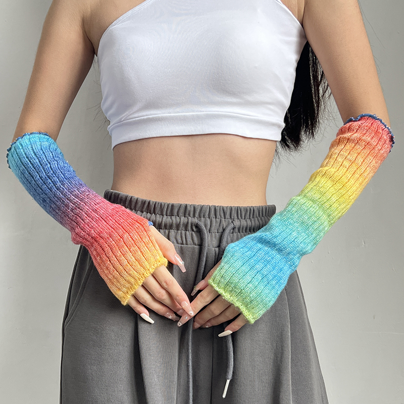 亚文化手套女渐变彩色手臂套