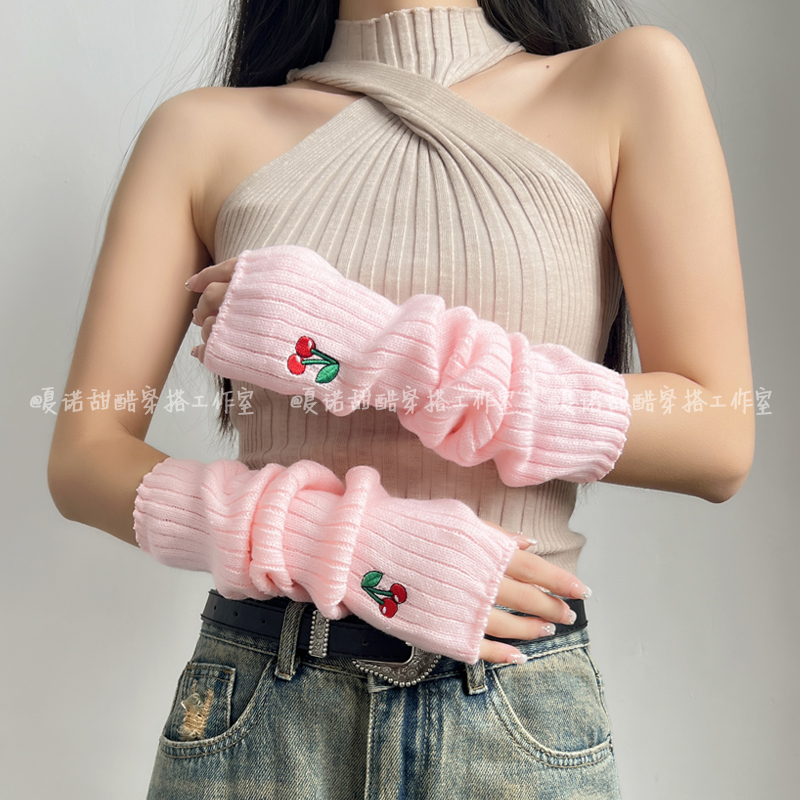 蝴蝶结刺绣针织袖套亚文化手臂套