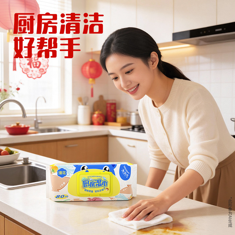 漫花厨房湿巾去油去污家用抹布抽取式清洁巾擦油纸去油污湿纸巾TB