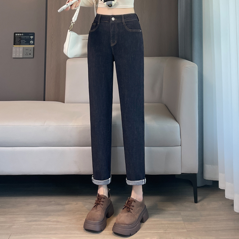 蜜糖之城秋季新款女装哈伦牛仔裤胖妹妹梨形身材高腰显瘦老爹裤子