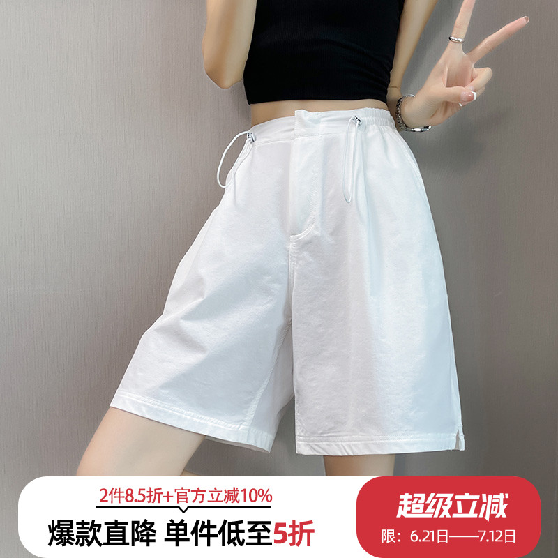 美式速干工装短裤女2025夏季薄款高腰宽松阔腿运动五分裤