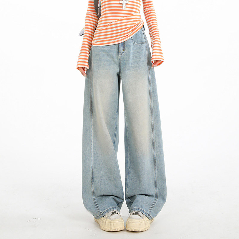 蜜糖之城复古弯刀阔腿牛仔裤女2026春季新款宽松显瘦百搭拖地裤子,女装/女士精品,牛仔裤,淘宝优惠券,粉丝福利购,淘宝优惠卷