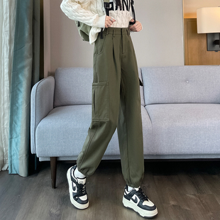 纯棉高腰户外运动哈伦裤 女加绒2025秋冬款 裤 蜜糖之城直筒束脚工装