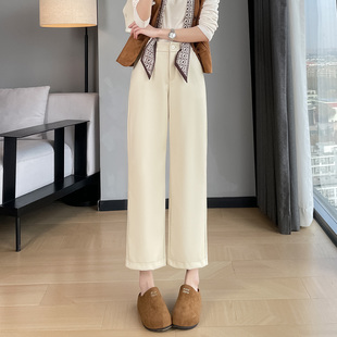 蜜糖之城加绒皮裤女秋冬季2025新款高腰显瘦小个子窄版直筒九分裤