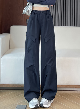 蜜糖之城藏蓝色美式工装裤女春秋2025新款休闲束脚登山伞兵运动裤