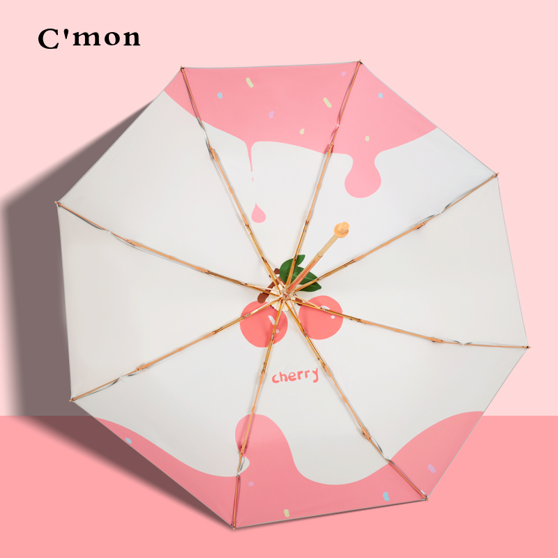 Cmon钛银防晒伞粉嫩五折伞防晒紫外线太阳伞遮阳折叠两用晴雨伞女