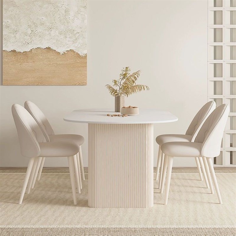 奶油风纯白岩板餐桌家用轻奢风格现代简约大方小户型法式组合