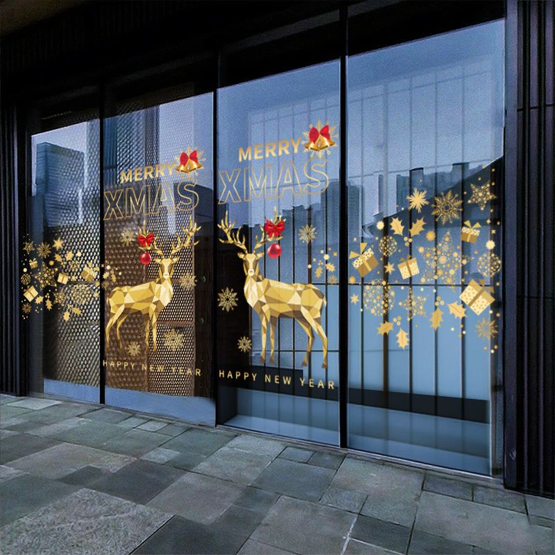 圣诞麋鹿窗花玻璃静电贴