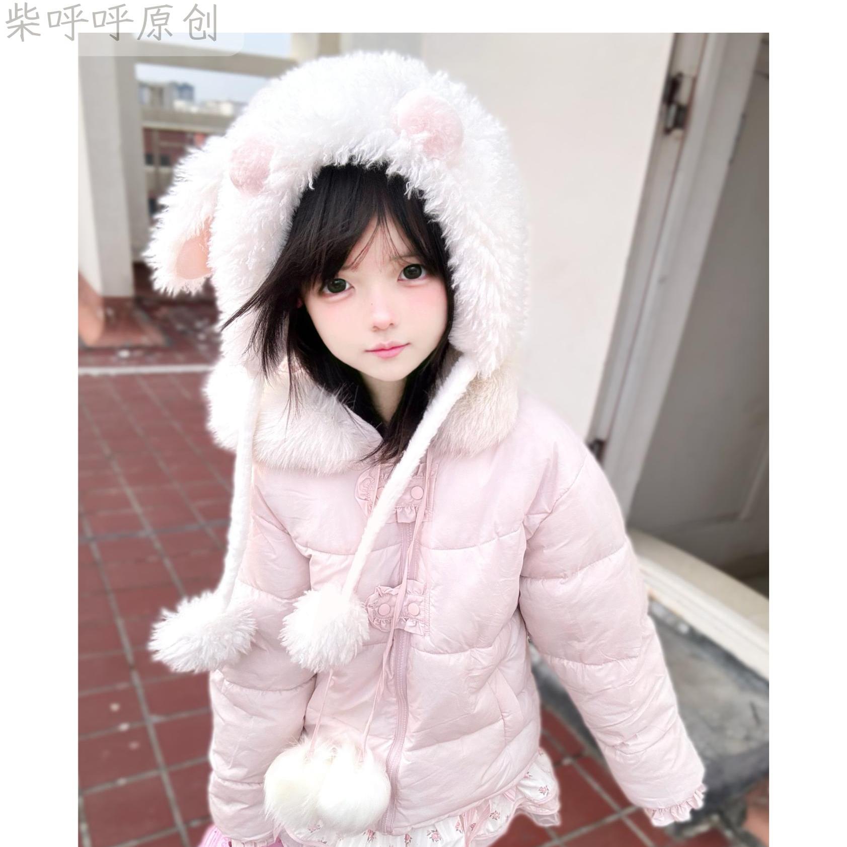 」服软妹儿lolit丽48原创「粉粉粉连帽棉棉袄女服a洛塔203
