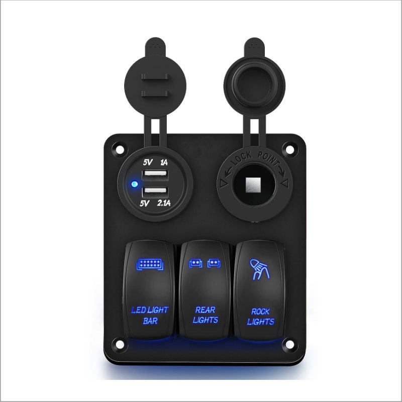 ONEGOL 3+2蓝灯船型开关面板开关带USB车充取电座车船通用配件,模玩/动漫/周边/娃圈三坑/桌游,文化/体育周边,淘宝优惠券,粉丝福利购,淘宝优惠卷