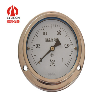 供不锈钢压力表膜盒压表轴向带边压力表YE-100ZT 0~1KPa工厂直销