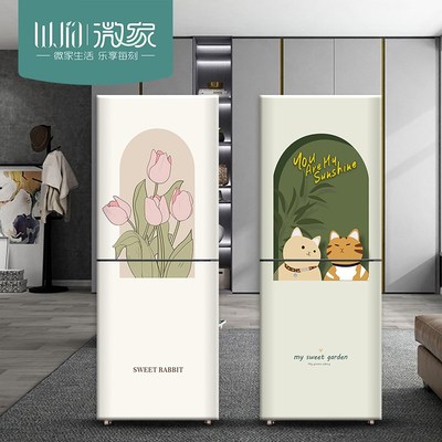 奶油风花卉三开门冰箱贴纸装饰防水防油自粘翻新侧面贴全贴可移除