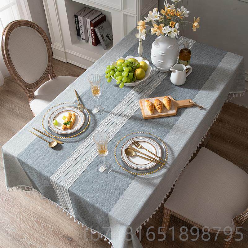 正品北欧长方桌高几级感棉麻绣花布艺茶台布餐桌现代简约刺形绣布