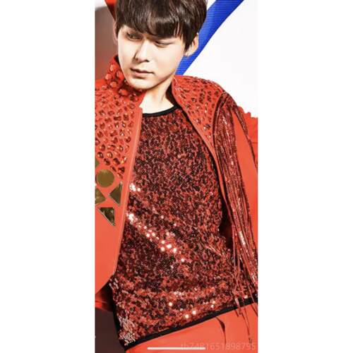 正品夏舞季亮片背心男夜总会舞男Dj模时特舞台d男台表演服装男修