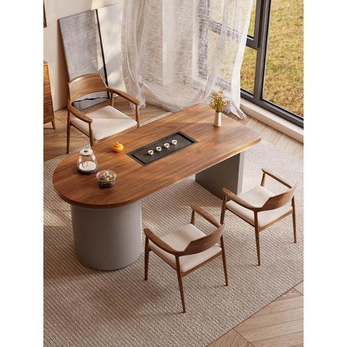 阳台实木茶桌椅组合一桌五椅现代新中式茶几家用客厅泡茶台一体