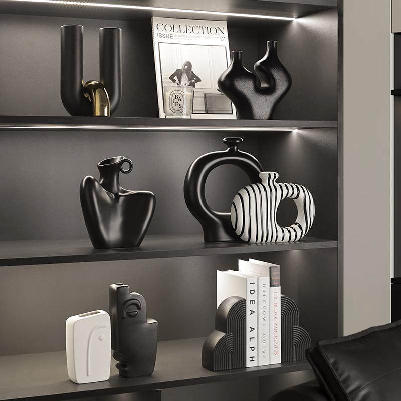 高档现代抽象黑白艺术个性小众样板间家居装饰品酒柜摆设客厅摆件