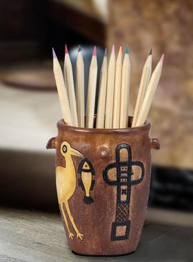 鹳鱼石斧仰韶文化彩陶创意陶瓷仿古收纳桶桌面收纳盒文创礼品笔筒