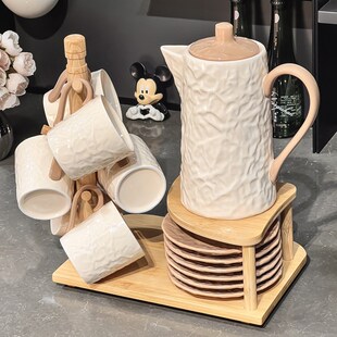 轻奢水具套装高级感家用客厅待客陶瓷水杯水壶奶油风乔迁新居礼品