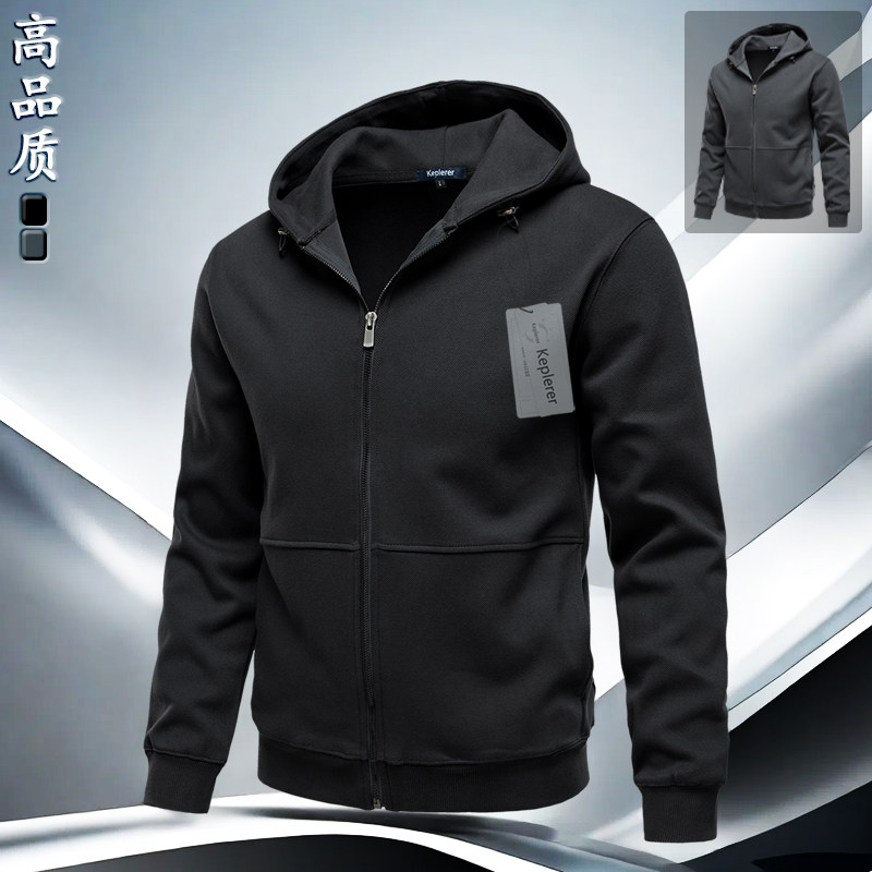 高端男士外套秋冬款2026新款休闲夹克衫美式复古拉链开衫连帽外衣
