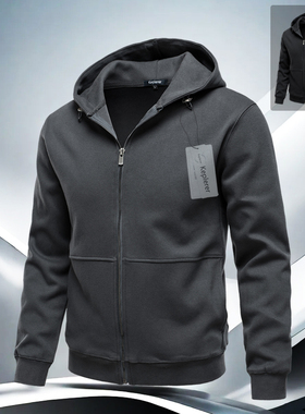 高端男士外套秋冬款2024新款休闲夹克衫美式潮流拉链开衫连帽外衣