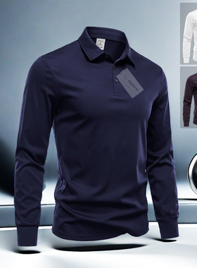 春秋新款Polo衫2025丝光棉纯棉翻领长袖时尚百搭舒适