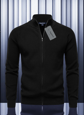 2025年秋冬新款立领外套针织衫毛衣夹克纯棉重磅加厚商务男装上衣