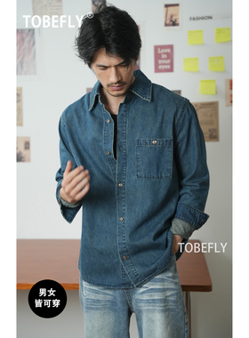 tobefly男装女装复古水洗牛仔宽松外套/水洗产品长袖衬衣B151