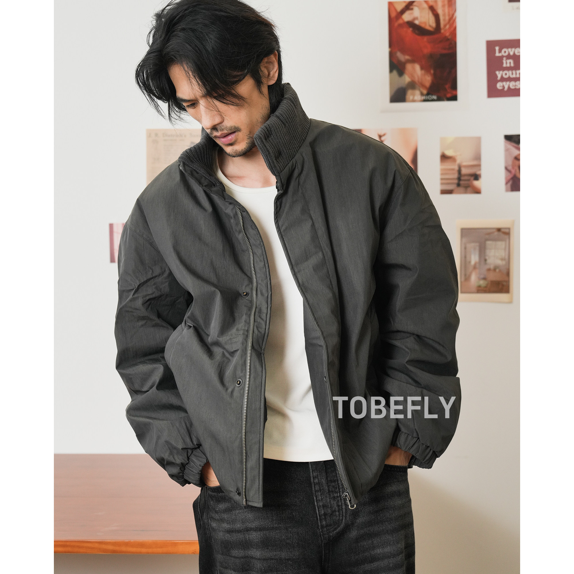 Tobefly复古休闲针织领羽绒服