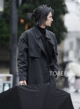 Tobefly活页式设计中长款双排扣黑色风衣25秋新款潮流外套76F050