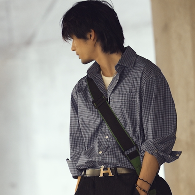 Tobefly纯棉miu系深蓝色格子衬衫