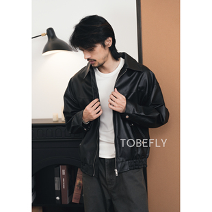 Tobefly美式 潮流翻领机车皮衣外套男复古宽松百搭夹克WJK712