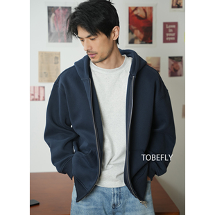 Tobefly460g美式休闲重磅基础款连帽卫衣开衫宽松百搭外套G727