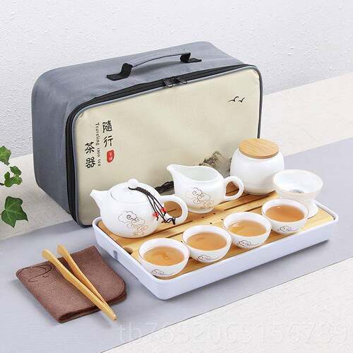 正品瓷旅行功夫茶具套装便携式车载定窑公亚光釉具司礼品茶LOG陶O