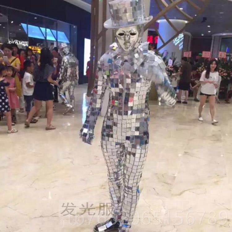 正品LED发装光服西银色镜片人套舞台演出达人秀机镜面人装械舞演