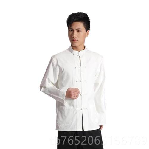 正品祥瑞唐秋款纯棉老春底布唐装长袖男中式中年衬衣粗功夫打衫居