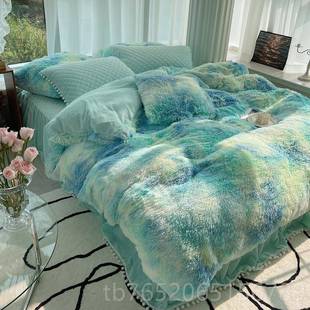 正品长毛上被套珊瑚绒床四件套水貂绒双面绒绒加绒夹棉床毛冬裙季