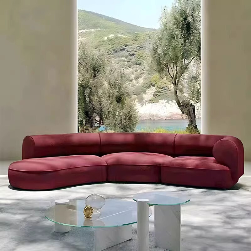 北欧轻奢布艺沙发客厅极简约小户型北欧家具设计师红色弧形沙发