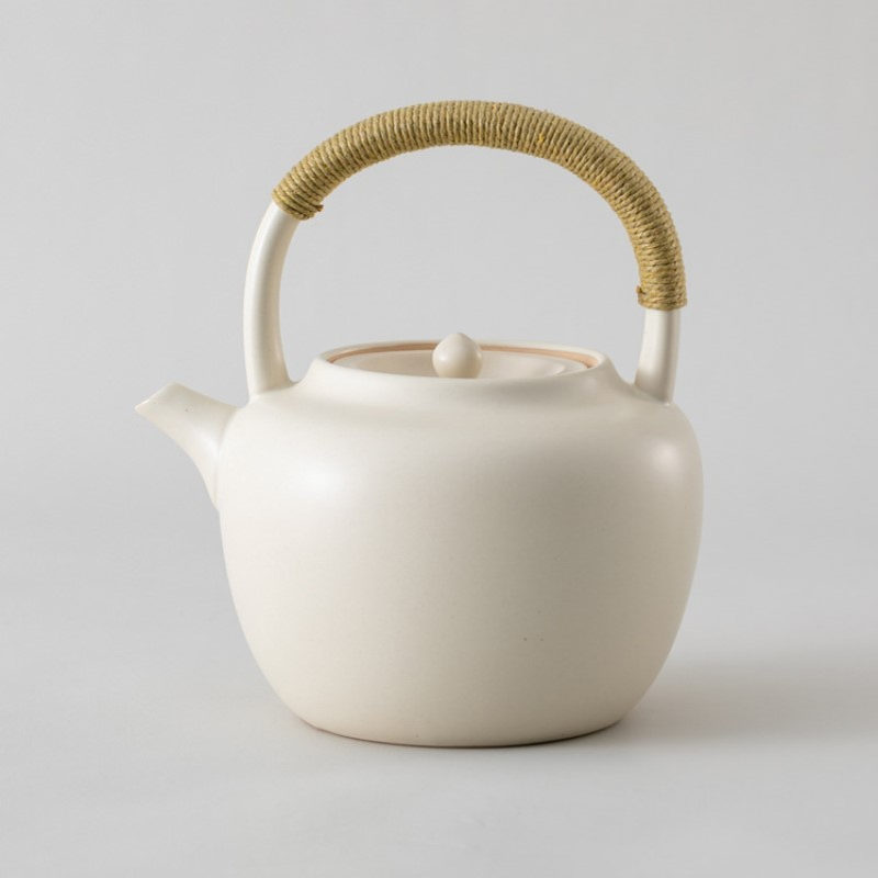 日式苏打釉白泥壶麻绳手工大号陶泥壶煮茶壶陶瓷滤孔煮水壶电陶炉