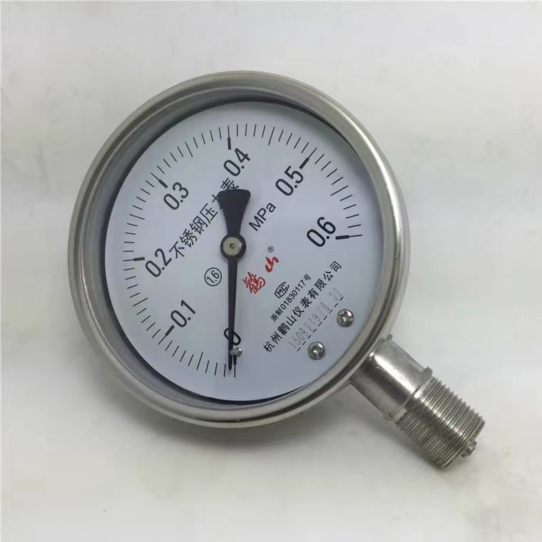 鹤山不锈钢压力表 Y100BF全不锈钢304材质螺纹20*1.5MM储气压力表