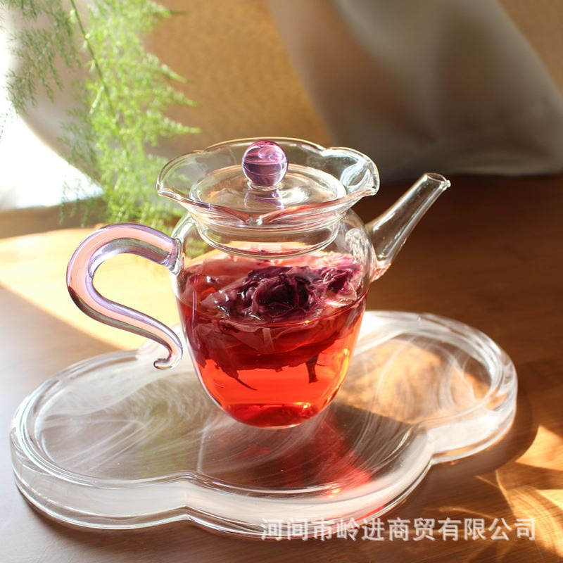 紫色迷你小壶高硼硅耐热玻璃壶创意过滤茶壶厂家直销晨曦茶水分离